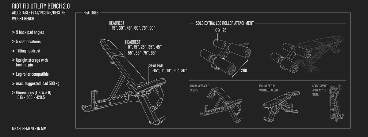 Riot FID Utility Bench 2.0 – Panca Regolabile Piana/Inclinata/Declinata