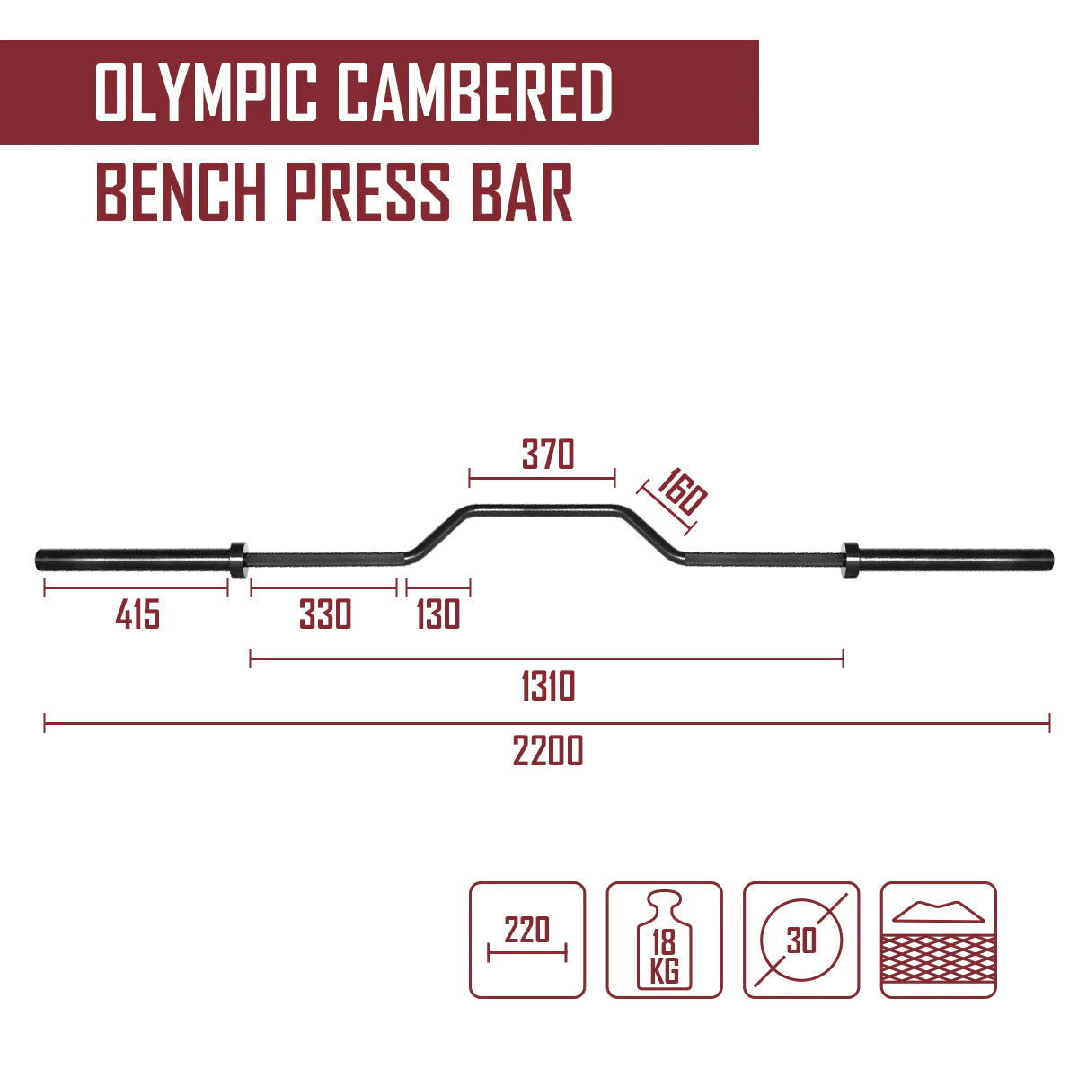Olympic Cambered Bench Press Bar - 18KG - Strength Shop