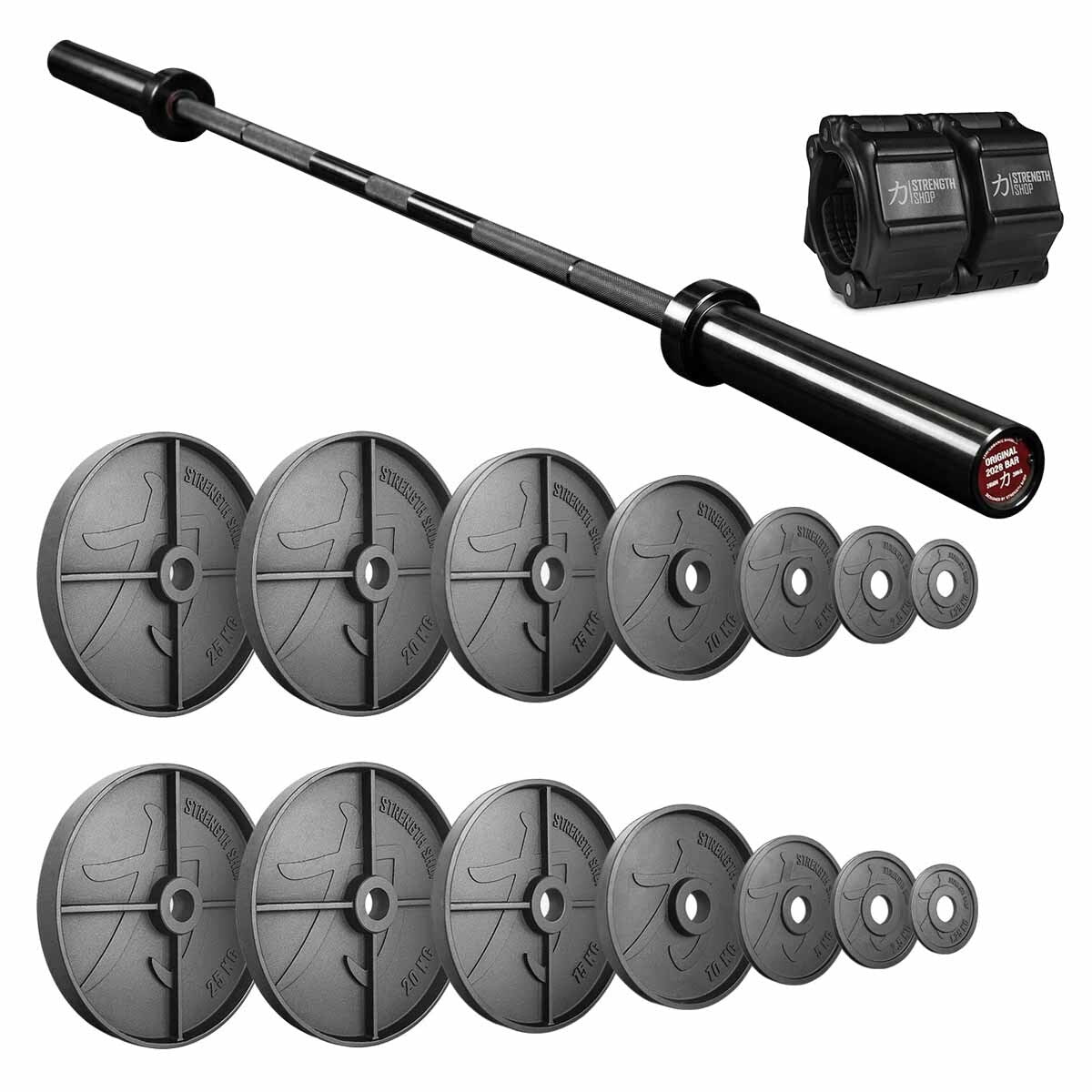 Old-School Strength Bundle | 157.5KG Deep Dish Cast Iron Plates Set & Olympic Bar