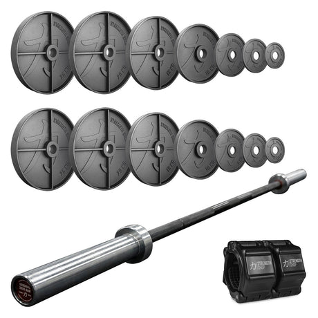 Powerlifter's Legacy Bundle | 157.5KG Deep Dish Cast Iron Plates Plates Set & Power Bar - Strength Shop