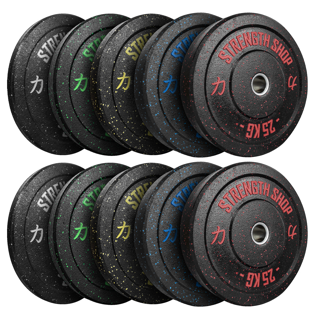 B-WARE Crumb Bumper Plates w/ Colour Coded Dots, 5kg-25kg or 150kg Set - Strength Shop
