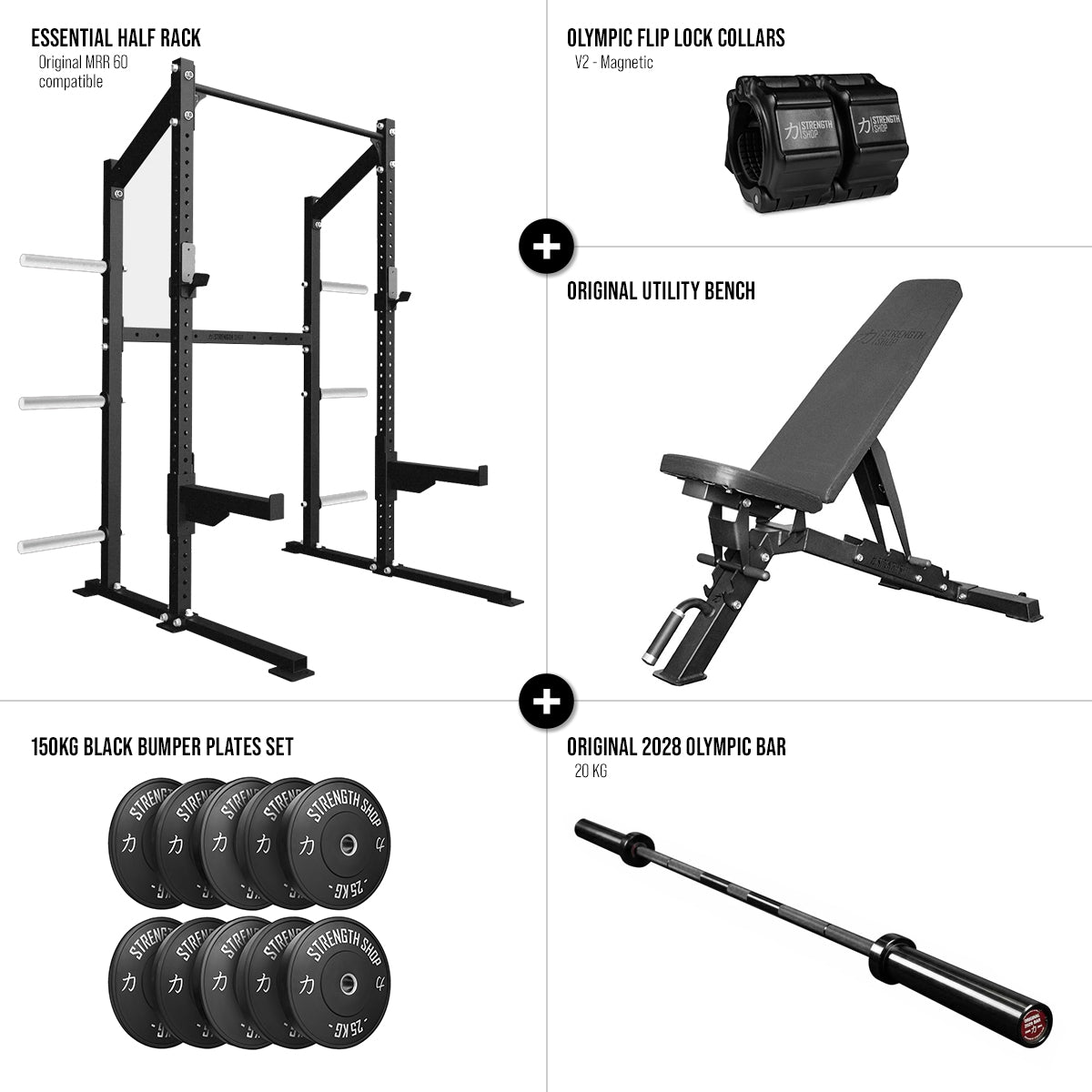 Home Gym Bundle with Essential Half Rack & 150kg bumper plates - Strength Shop