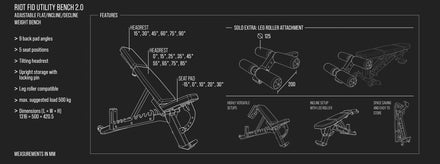 Riot FID Utility Bench 2.0 – Adjustable Flat/Incline/Decline Weight Bench
