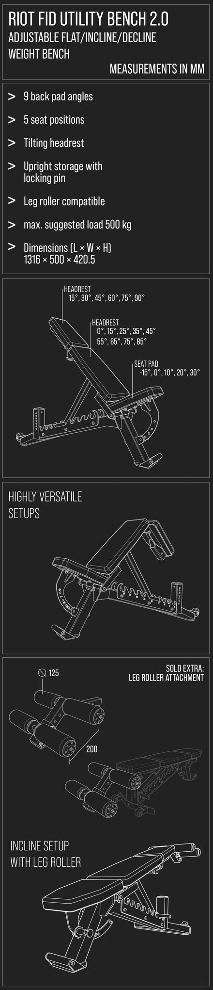 Riot FID Utility Bench 2.0 – Adjustable Flat/Incline/Decline Weight Bench